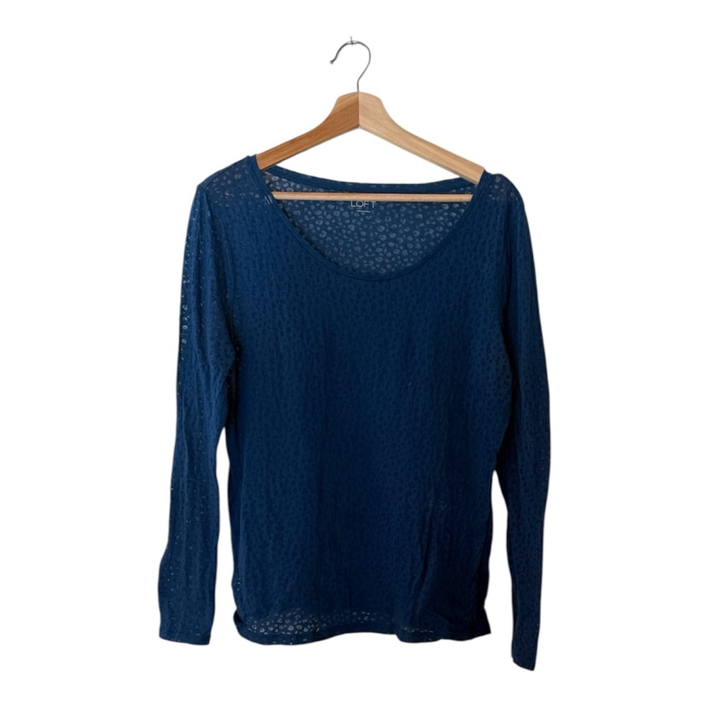 LOFT Women's Navy Blue Long Sleeve Sheer Top